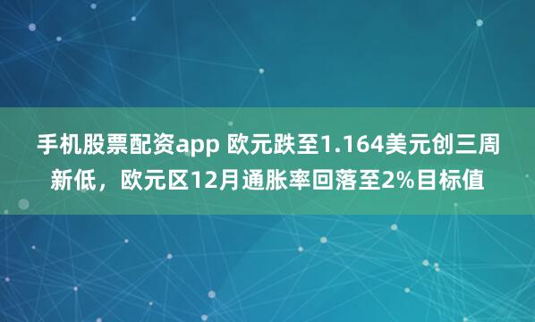 手机股票配资app 欧元跌至1.164美元创三周新低，欧元区12月通胀率回落至2%目标值